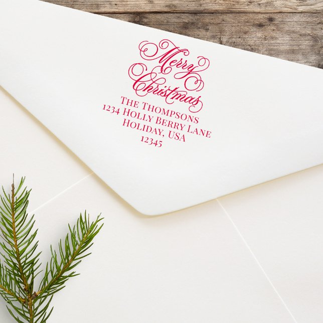 Tampon Auto-encreur Joyeux Noël Adresse de retour personnalisée (Merry Christmas Holiday Return address stamp. )