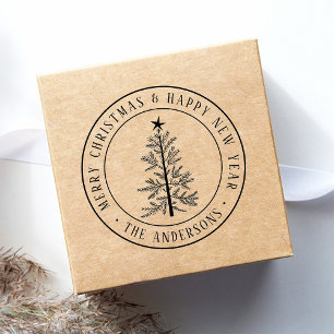 Tampon Auto-encreur Joyeux Noël & Bonne Année Rustique Sapin de Pin