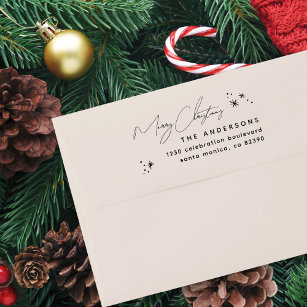 Tampon Auto-encreur Joyeux Noël écrit à la main Adresse de retour