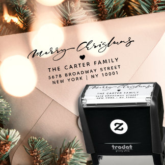 Tampon Auto-encreur Joyeux Noël Écriture Élégante Adresse de Retour Cœ