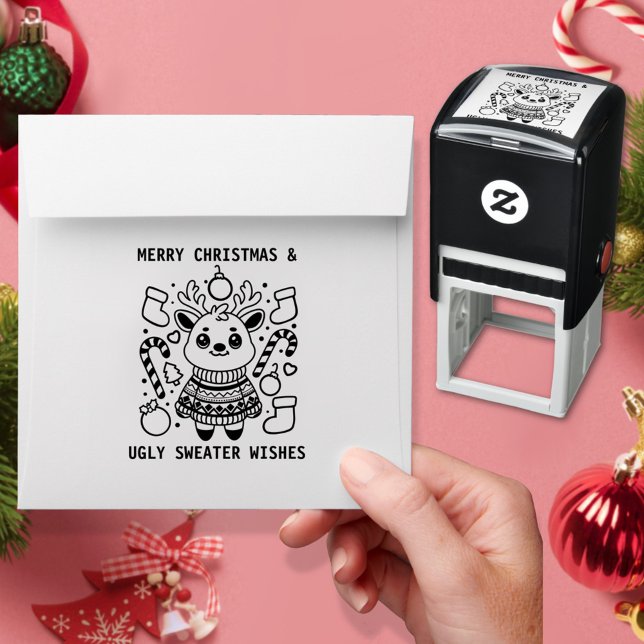 Tampon Auto-encreur Joyeux Noël et laide Sweat Wives mignonne Reindee (Créateur téléchargé)