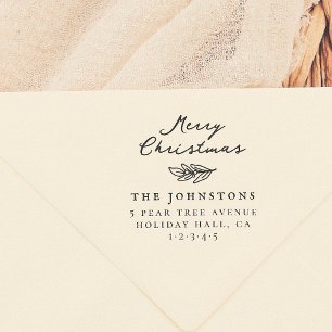 Tampon Auto-encreur Joyeux Noël Holly Sprig Famille Adresse de retour