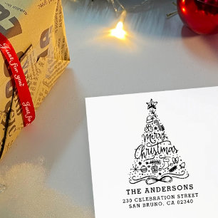 Tampon Auto-encreur Joyeux Noël Lettres Nom et adresse de retour