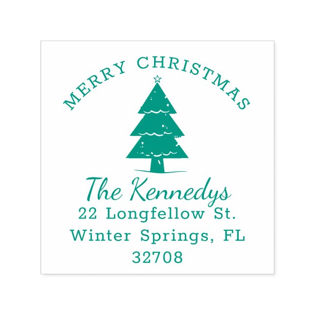 Tampon Auto-encreur Joyeux Noël Pine Tree Nom Adresse de retour (Design)