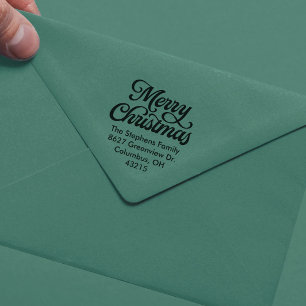 Tampon Auto-encreur Joyeux Noël simple script adresse de retour