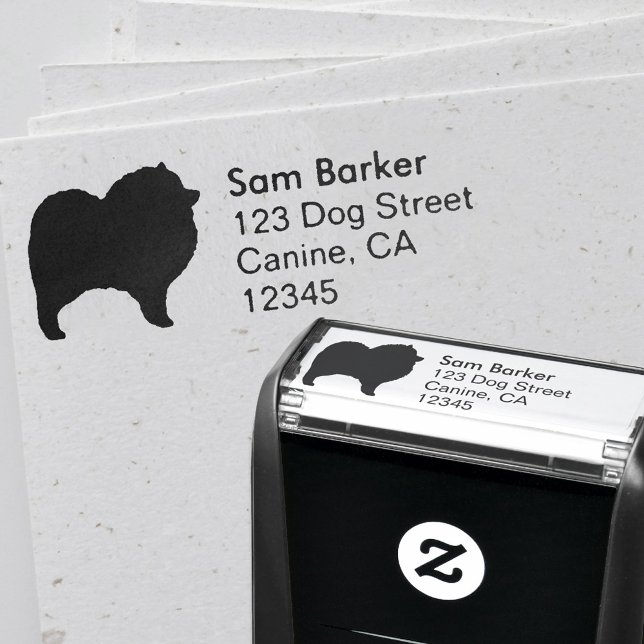 Tampon Auto-encreur Keeshond race de chien Silhouette Adresse de retou (Créateur téléchargé)