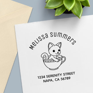 Tampon Auto-encreur Kitten in a Cup Cat in a Teacup Arch Address