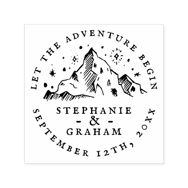 Tampon Auto-encreur L'aventure commence Starry Mountain Mariage Date (Design)