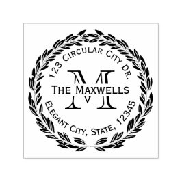 Tampon Auto-encreur Lettre monogramme Laurel Wreath Circle Adresse Tim