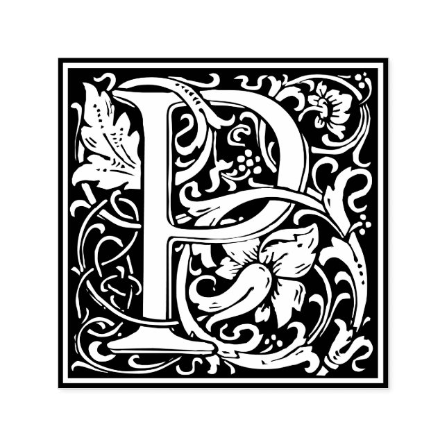 Tampon Auto-encreur Lettre P Art nouveau Carrelage noir et blanc (Design)