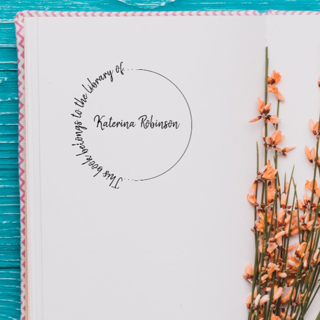 Tampon Auto-encreur Librairie moderne de nom personnalisé à main ronde (Créateur téléchargé)