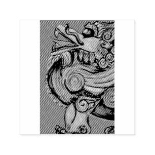 Tampon Auto-encreur Lion chinois rouge vert