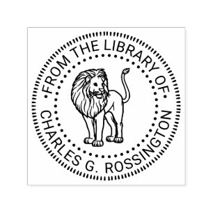 Tampon Auto-encreur Lion Debout Autour Bibliothèque Nom du Livre