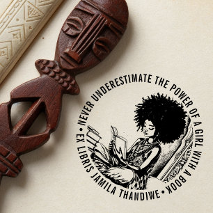 Tampon Auto-encreur Livre d'Ex Libris afro-américain "Power of a Girl"