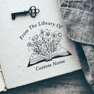 Tampon Auto-encreur Livre & Fleurs de la bibliothèque de livre votre n