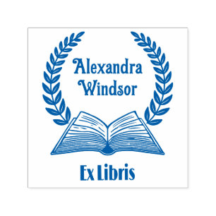 Tampon Auto-encreur Livre ouvert, Laurel Wreath Ex Libris Nom Livre