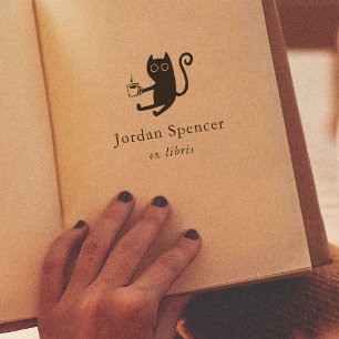 Tampon Auto-encreur Livre personnalisé Ex Libris Chat & Café