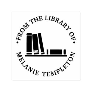 Tampon Auto-encreur Livres sur l'étagère « De la bibliothèque de » Nom