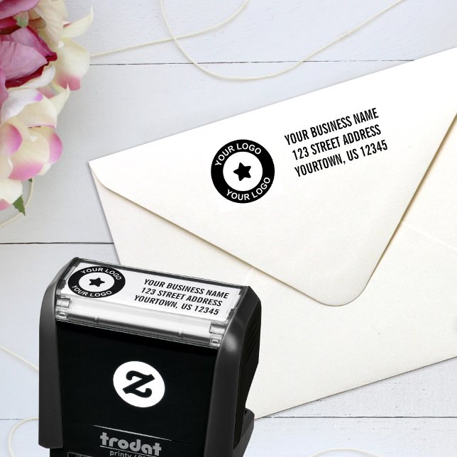 Tampon Auto-encreur Logo d'entreprise personnalisé Adresse de retour (Créateur téléchargé)