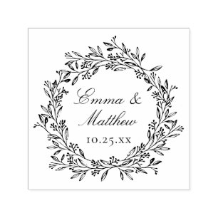 Tampon Auto-encreur Logo du Mariage de la couronne botanique rustique 