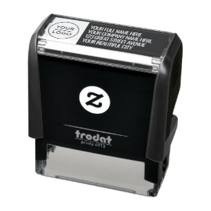 Tampon Auto-encreur Logo personnalisé, Nom Black Return Adresse