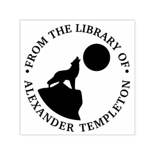 Tampon Auto-encreur Loup rustique hurlant à la silhouette de la lune B