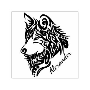 Tampon Auto-encreur Loup tribal avec nom