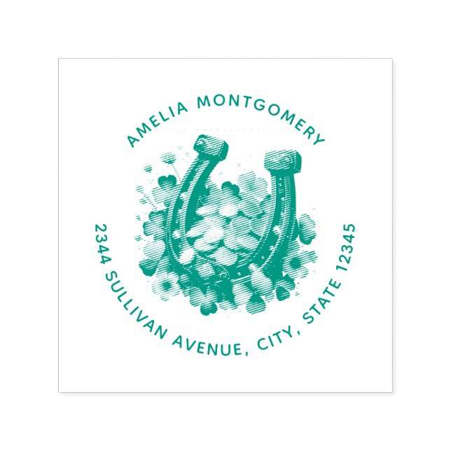 Tampon Auto-encreur Lucky Horseshoe Gold Coins et Clover Adresse (Design)