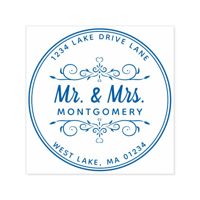 Tampon Auto-encreur M. & Mme Script Heart Floral Adresse de retour (Design)