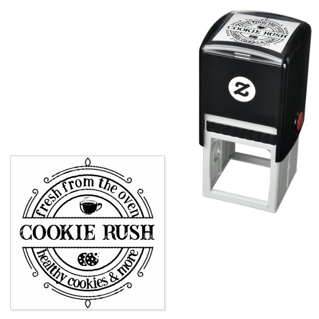 Tampon Auto-encreur Magasin Retro Classic Logo Stamp Bake & Coffee (En situation)