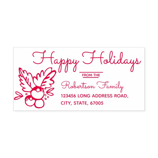 Tampon Auto-encreur Main fantaisiste de Noël tiré Holly Berries (Design)