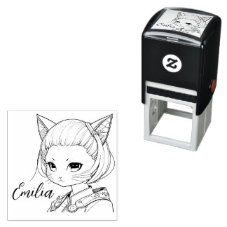 Tampon Auto-encreur Manga Chatte Fille