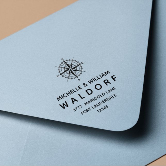 Tampon Auto-encreur Mariage côtier nautique Compass Adresse de retour (Créateur téléchargé)