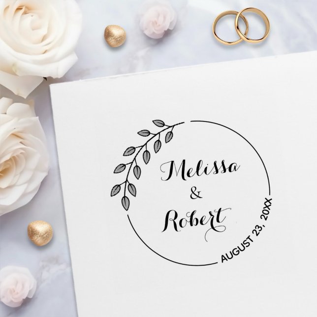 Tampon Auto-encreur Mariage de couronne Feuille ronde Enregistrer la d (Créateur téléchargé)