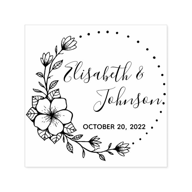 Tampon Auto-encreur Mariage de germe floral rustique Enregistrer la da (Design)