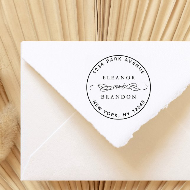 Tampon Auto-encreur Mariage de noms de couple rond Adresse de retour (Créateur téléchargé)
