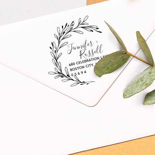 Tampon Auto-encreur Mariage de verdure Adresse de retour (Greenery Wedding Return Address Self-inking Stamp)