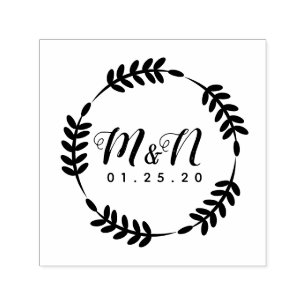 Tampon Auto-encreur Mariage Logo Branche Ornament Circulaire Main tiré