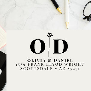 Tampon Auto-encreur Mariage Monogram Elegant Custom Return Adresse