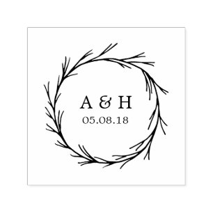 Tampon Auto-encreur Mariage Monogramme Wreath Self-Inking Timbre