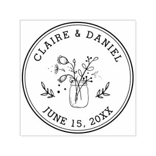 Tampon Auto-encreur Mariage Sauvez la date Mason Jar Flowers