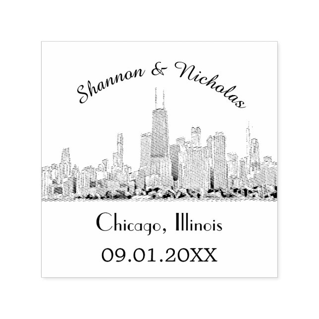 Tampon Auto-encreur Mariage Skyline de Chicago personnalisé (Design)