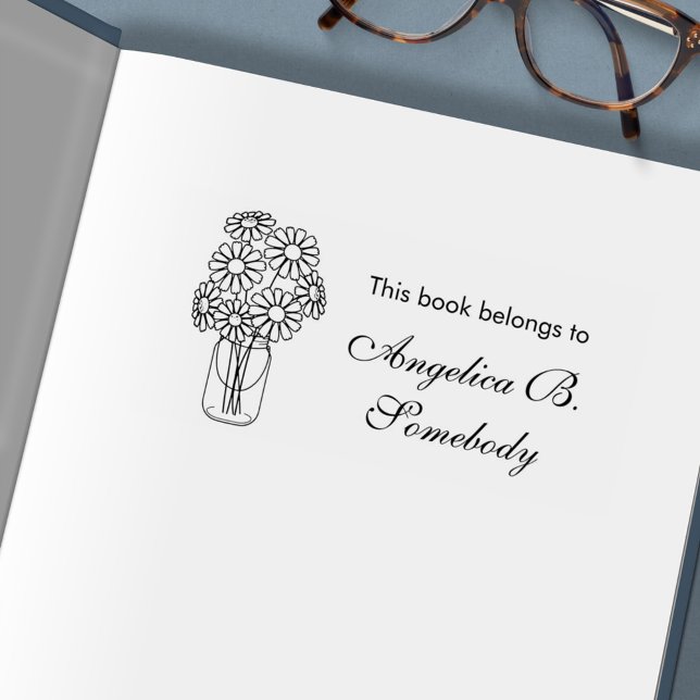 Tampon Auto-encreur Mason Jar Daisy Flowers Bouquet Bookplate (Créateur téléchargé)