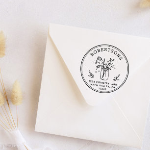 Tampon Auto-encreur Mason Jar Flowers Adresse de retour