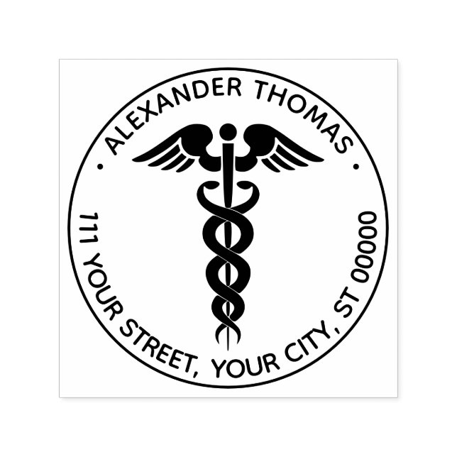 Tampon Auto-encreur Médicale Doctor Caduceus Nom Adresse (Design)