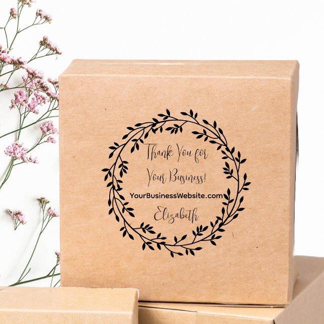 Tampon Auto-encreur Merci De Serrure Pour Votre Entreprise Nom De Site (Leafy Wreath "Thank You For Your Business" Website and Name Self-Inking Stamp )
