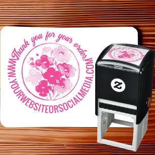 Tampon Auto-encreur Merci pour votre commande Rond Floral Rose