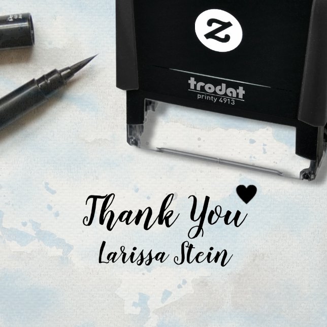 Tampon Auto-encreur merci texte personnalisé + nom autocollant timbre (Créateur téléchargé)