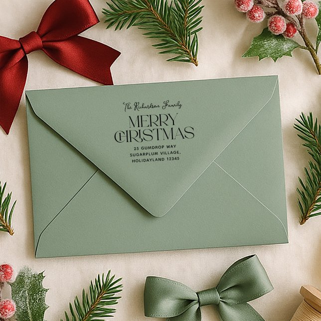 Tampon Auto-encreur Merry Christmas Family Return Address (Créateur téléchargé)