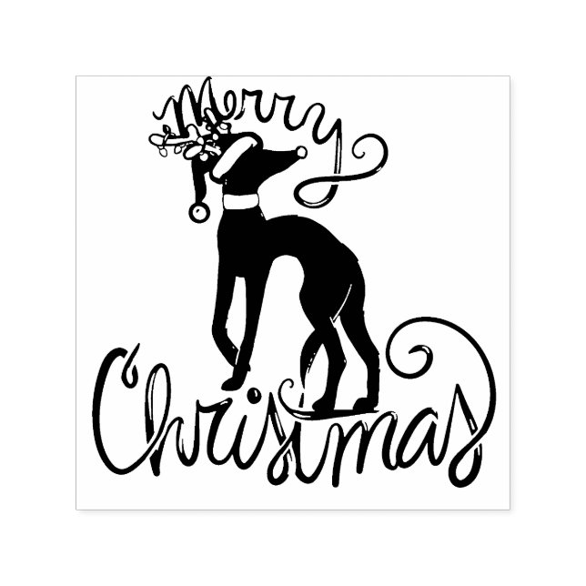 Tampon Auto-encreur Merry Christmas Greyhound Reindeer Rubber Stamp (Design)